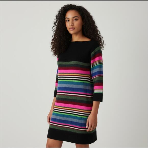 Free People Wool Serape Retro Stripe Black Mini Tunic Dress - Picture 1 of 7